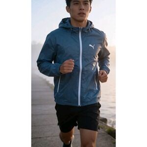 Puma Windbreaker ESS Ripstop Woven Jacket Hooded Gray Skies Men Size M